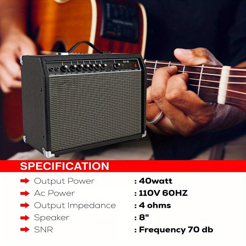 Black Guitar Amp 40W Amplifier For Electric Bass Acoustic Practice Amp Small Portable Mini Amplificador Para Bajo with Built in Effects - GA 40