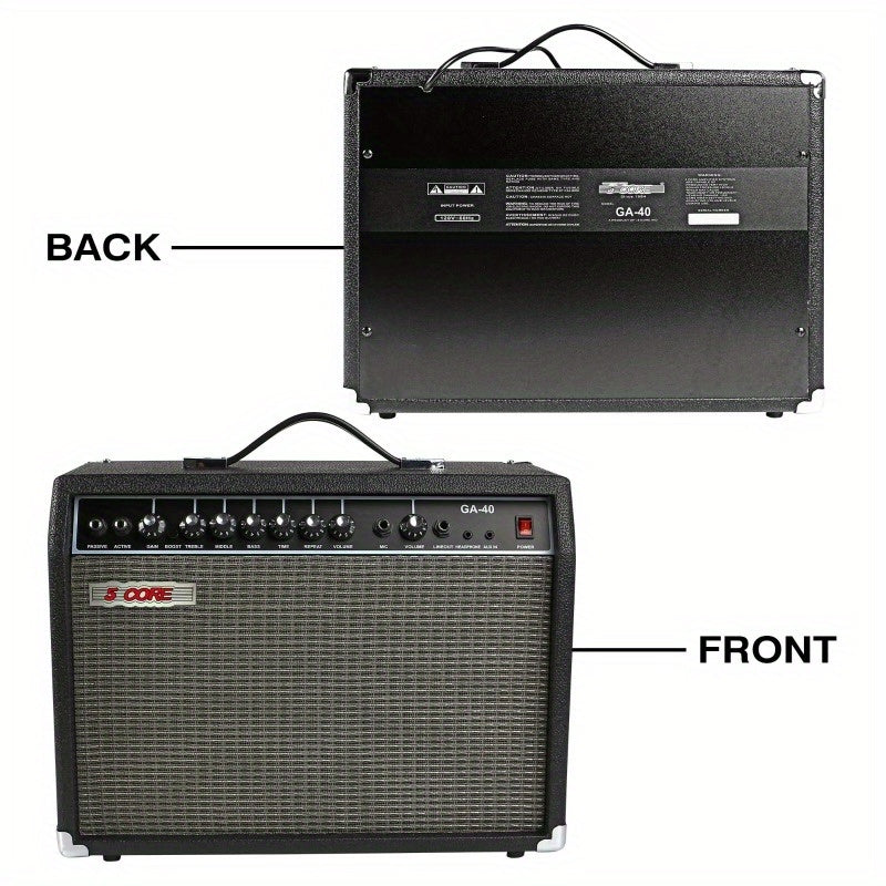 Black Guitar Amp 40W Amplifier For Electric Bass Acoustic Practice Amp Small Portable Mini Amplificador Para Bajo with Built in Effects - GA 40