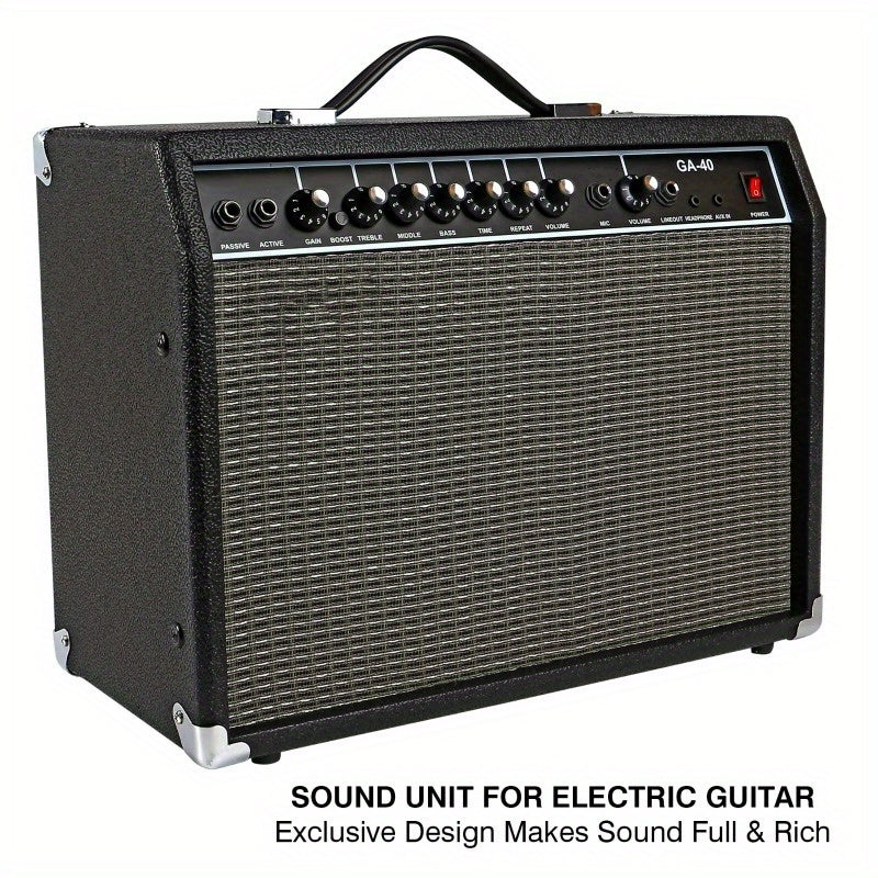 Black Guitar Amp 40W Amplifier For Electric Bass Acoustic Practice Amp Small Portable Mini Amplificador Para Bajo with Built in Effects - GA 40