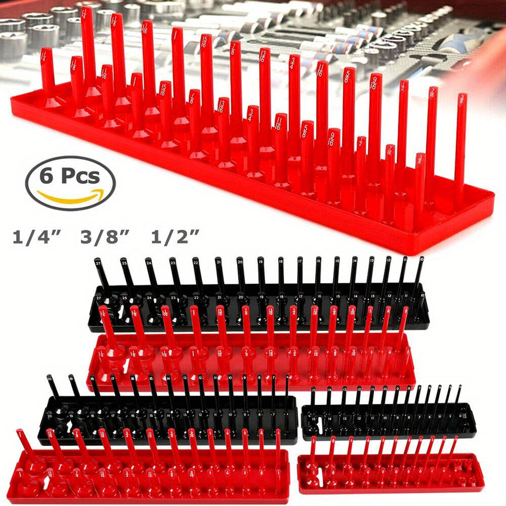 6Pcs Socket Organizer Tray Set, Holds 90 Metric and 76 SAE Sockets, 1/4", 3/8", 1/2" Drive