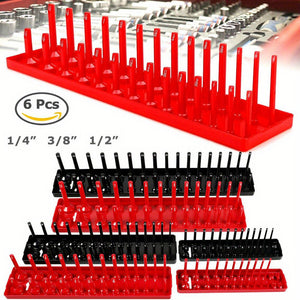 6Pcs Socket Organizer Tray Set, Holds 90 Metric and 76 SAE Sockets, 1/4", 3/8", 1/2" Drive
