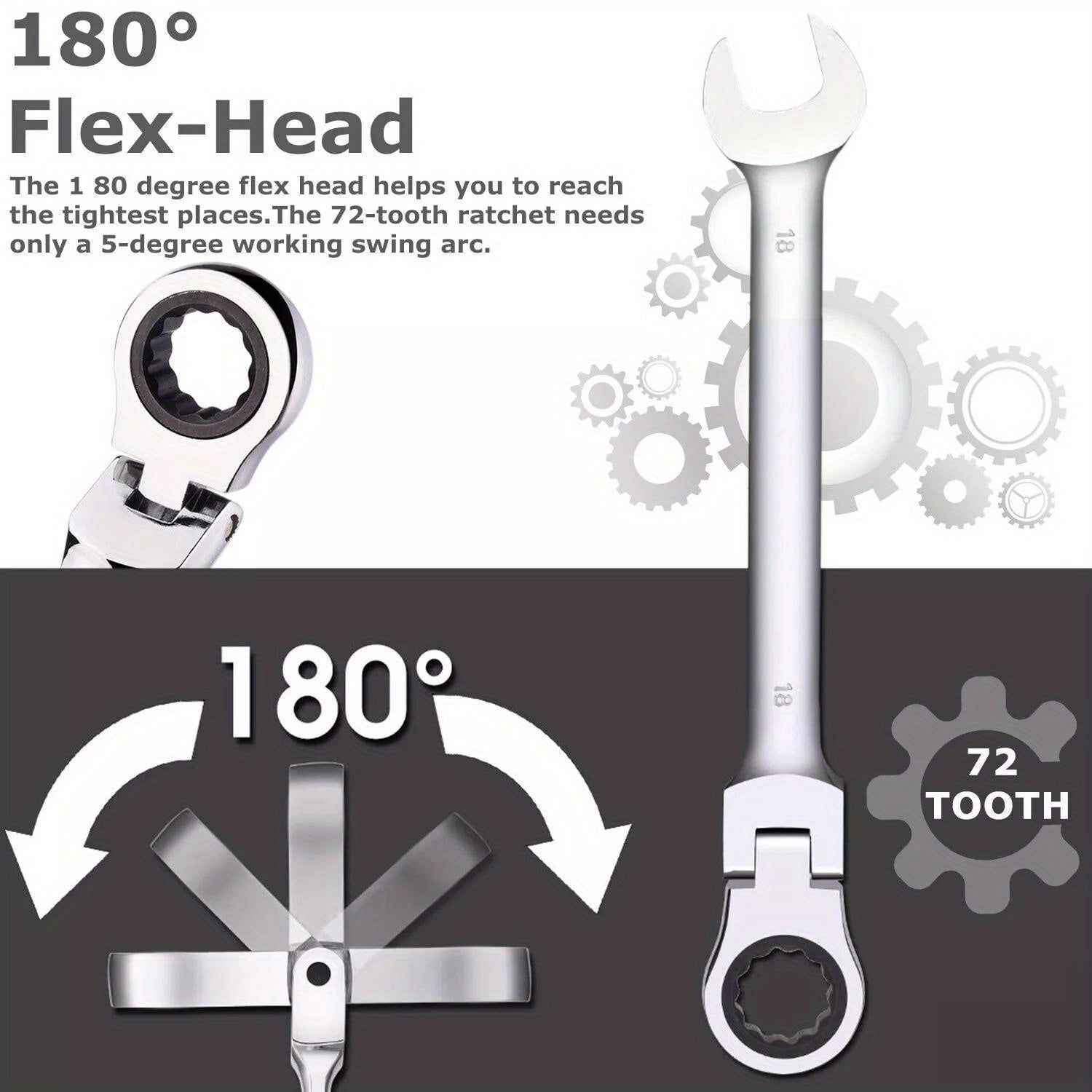 12PCS 8-19mm Metric Flexible Head Ratcheting Wrench Combination Spanner Tool Set