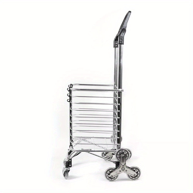 Foldable Grocery and Laundry Utility Cart - Aluminum Alloy Shopping Trolley with 8-Wheel Stair Climbing | 35L Load Capacity