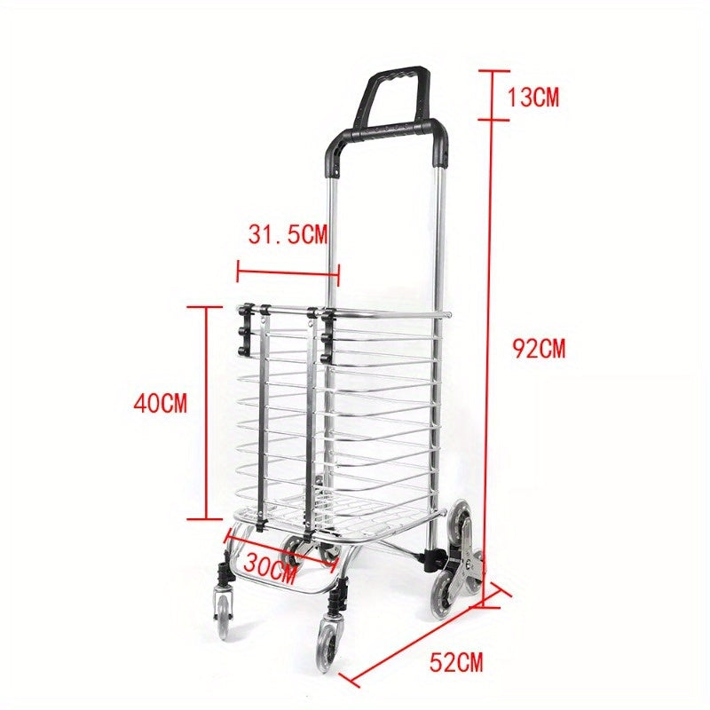 Foldable Grocery and Laundry Utility Cart - Aluminum Alloy Shopping Trolley with 8-Wheel Stair Climbing | 35L Load Capacity