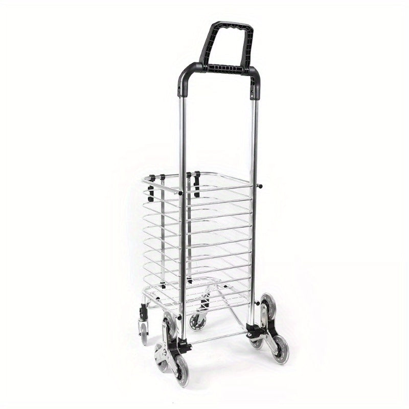 Foldable Grocery and Laundry Utility Cart - Aluminum Alloy Shopping Trolley with 8-Wheel Stair Climbing | 35L Load Capacity