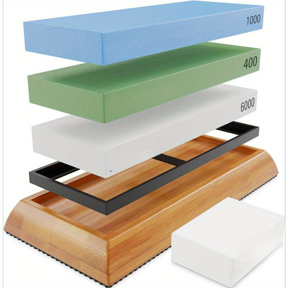 Sharpening stone, sharpening tool kit, with high-quality four sided 400/1000/6000 grit wet stone set, kitchen pocket knife grinding stone, blade, gift