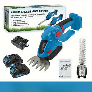 2-in-1 Cordless Hedge Trimmer and Weed Trimmer - 21V Handheld Electric Shrub Trimmer with 2 Rechargeable Batteries & Charger | Men's Garden Tool