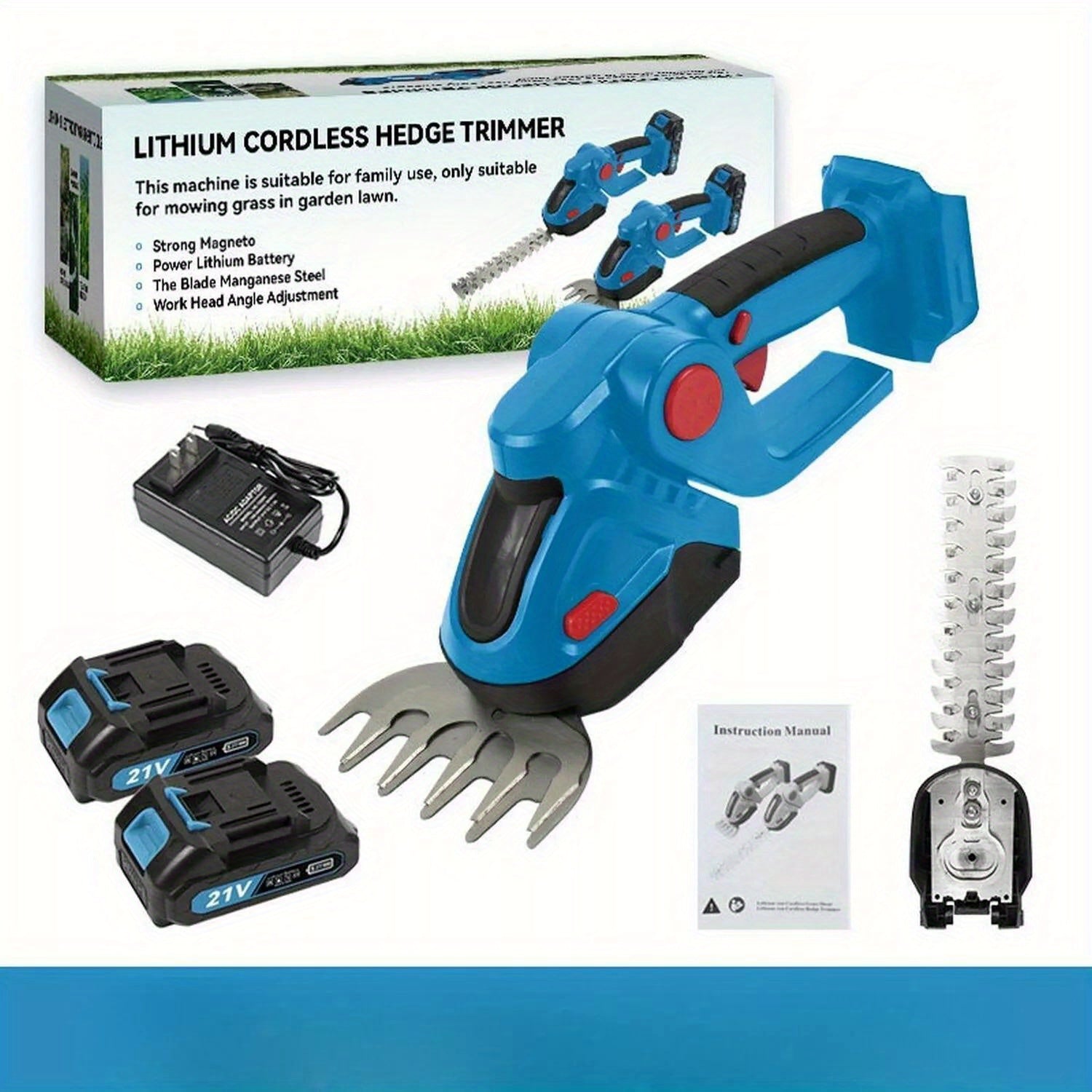 2-in-1 Cordless Hedge Trimmer and Weed Trimmer - 21V Handheld Electric Shrub Trimmer with 2 Rechargeable Batteries & Charger | Men's Garden Tool