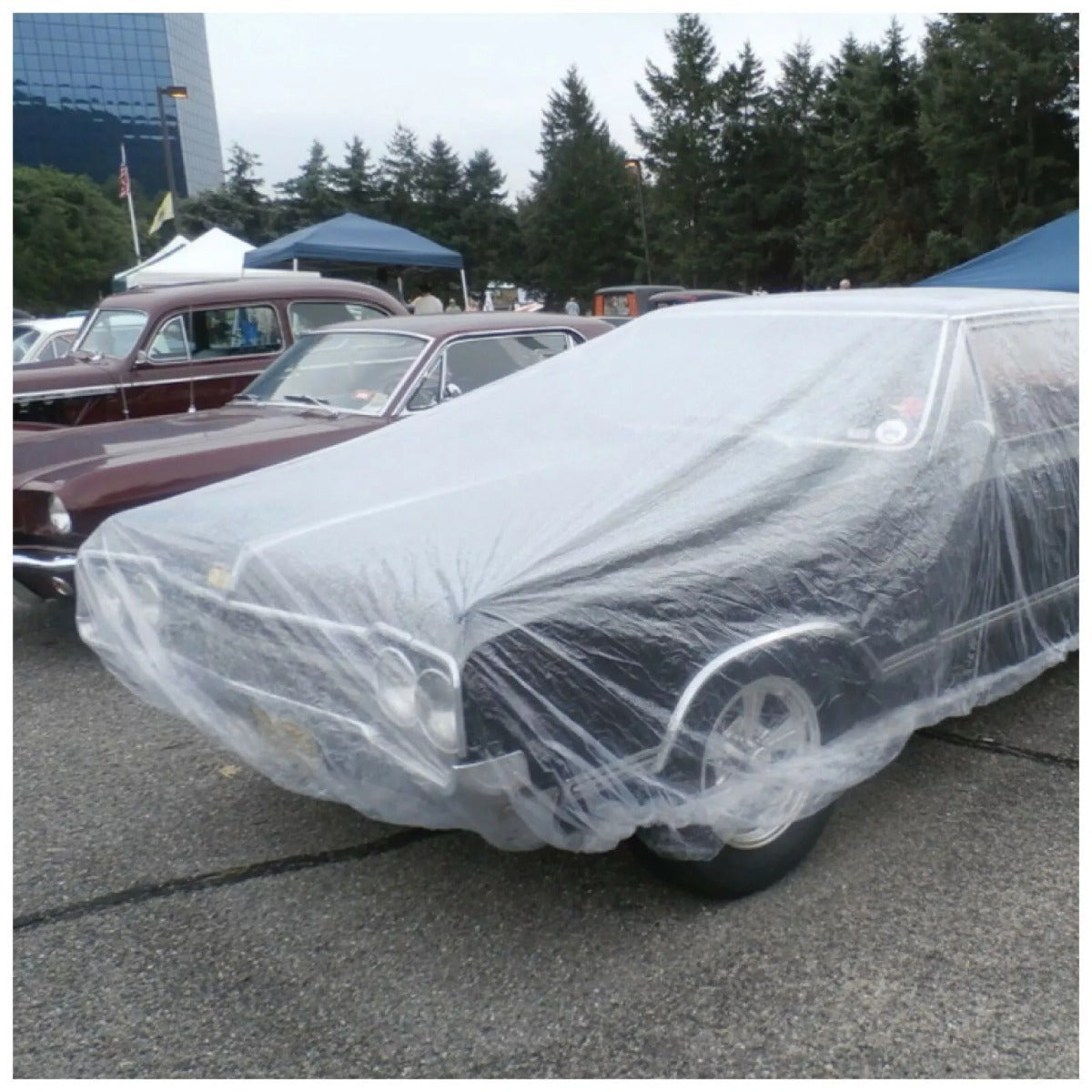 5 Pack Clear Plastic Disposable Car Covers, Universal Rain, Dust, and Garage Protection