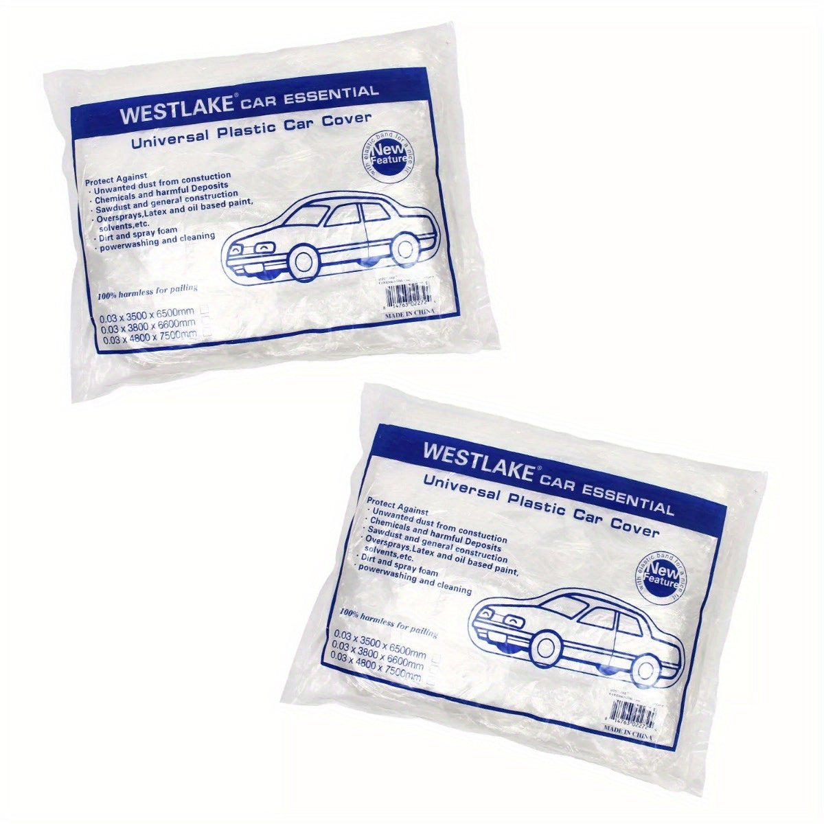 5 Pack Clear Plastic Disposable Car Covers, Universal Rain, Dust, and Garage Protection