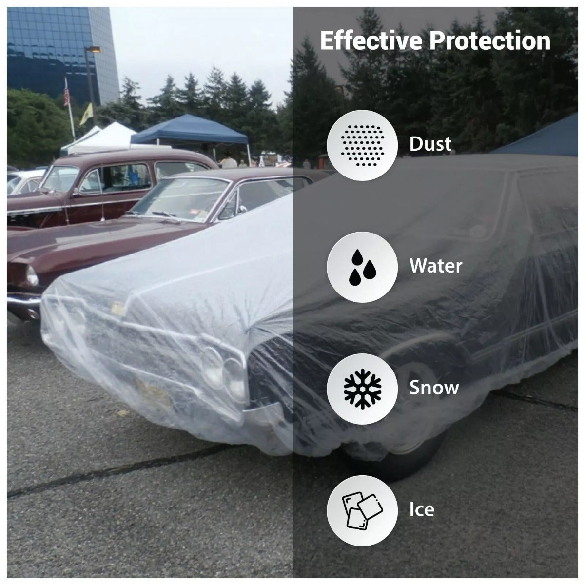 5 Pack Clear Plastic Disposable Car Covers, Universal Rain, Dust, and Garage Protection