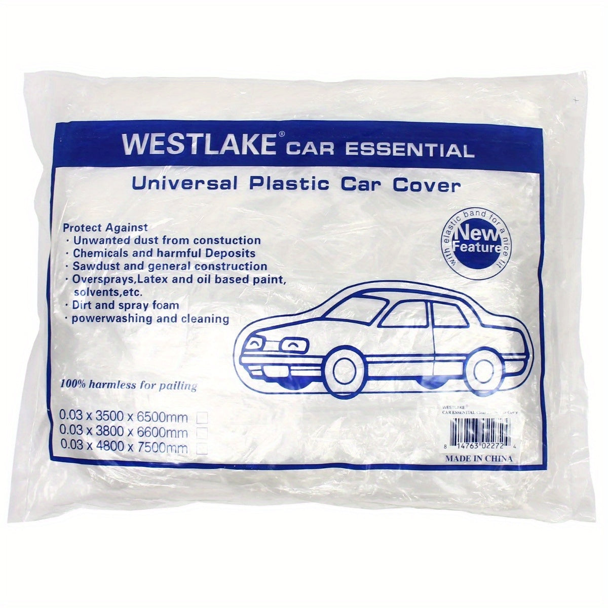 5 Pack Clear Plastic Disposable Car Covers, Universal Rain, Dust, and Garage Protection