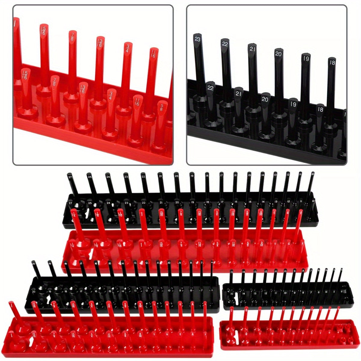 6Pcs Socket Organizer Tray Set, Holds 90 Metric and 76 SAE Sockets, 1/4", 3/8", 1/2" Drive