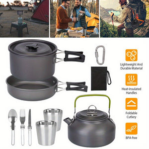 12Pcs Camping Cookware Set - Lightweight Aluminum Pot & Pan Kit with Camping Stove for Outdoor Cooking
