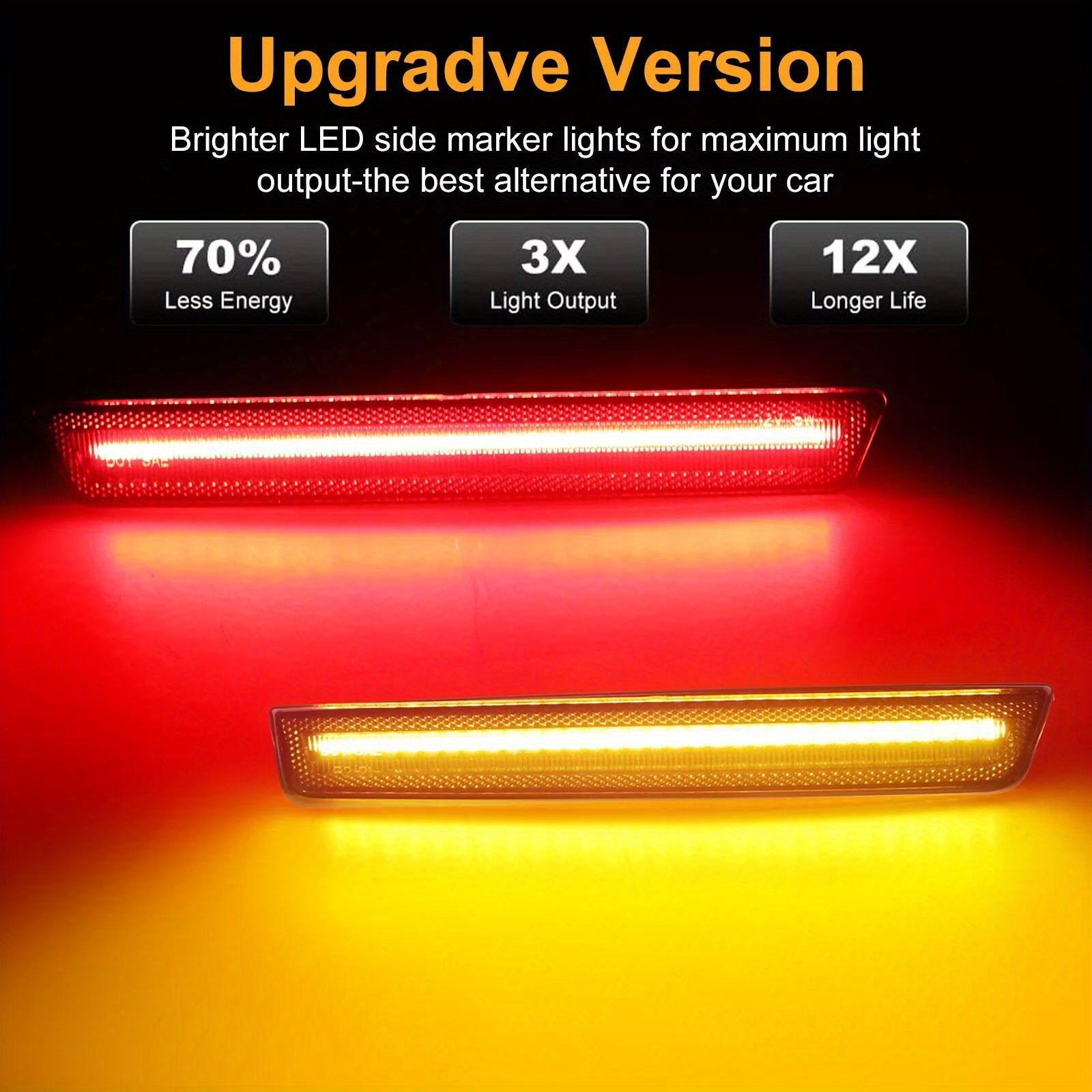 Smoked Lens LED Side Marker Lights Kit for 2015-2023 Dodge Challenger - Front & Rear