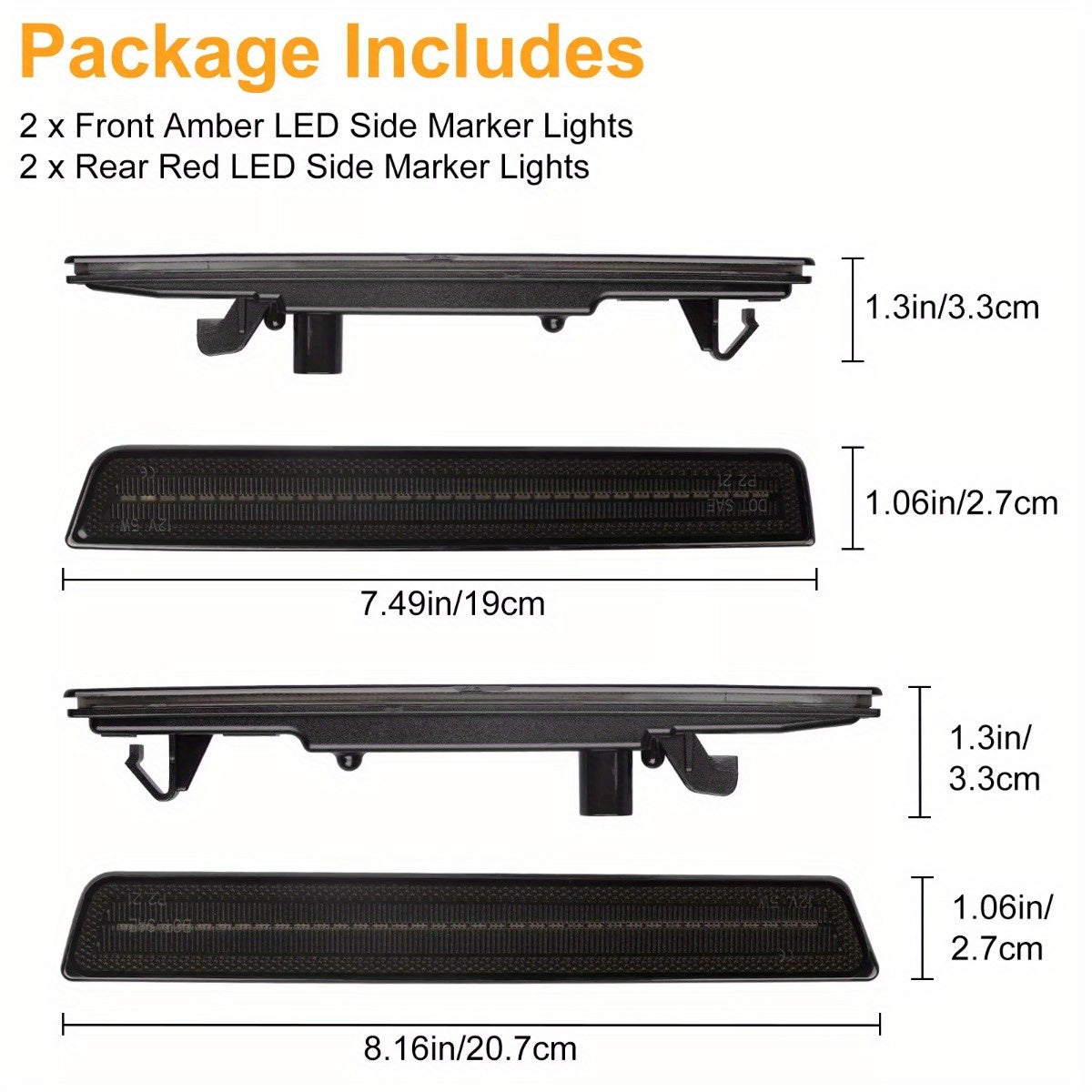 Smoked Lens LED Side Marker Lights Kit for 2015-2023 Dodge Challenger - Front & Rear