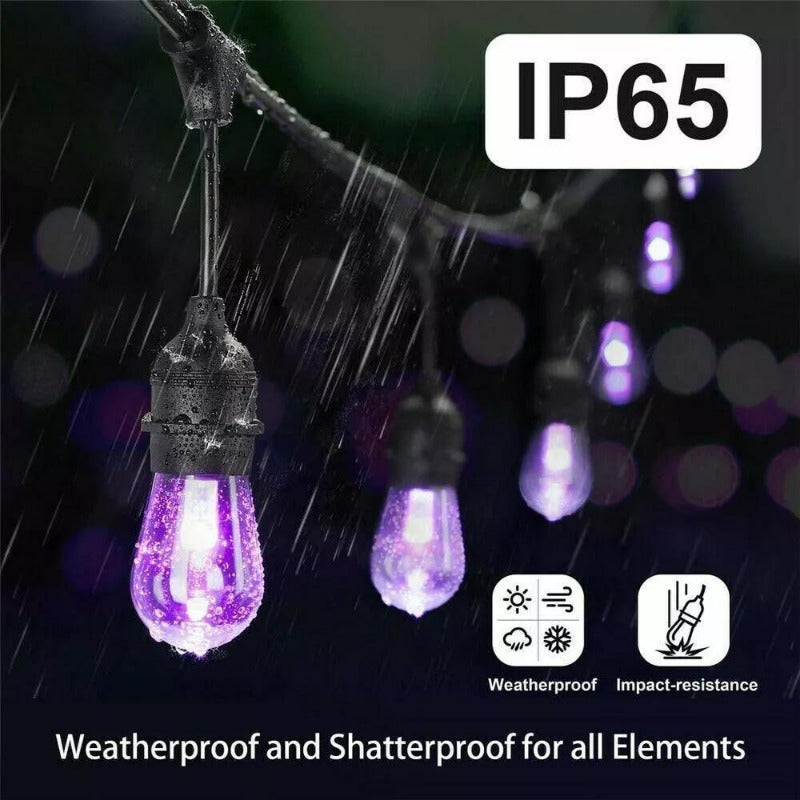 48ft Waterproof RGB LED Cafe String Lights with 15 S14 Bulbs β Perfect for Backyard Decor & Outdoor Parties