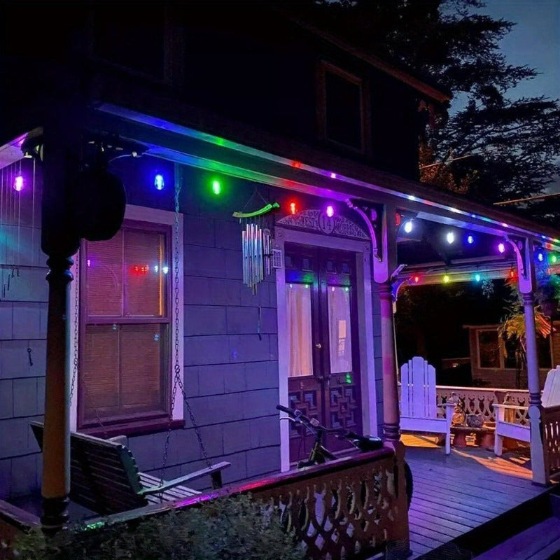 48ft Waterproof RGB LED Cafe String Lights with 15 S14 Bulbs β Perfect for Backyard Decor & Outdoor Parties