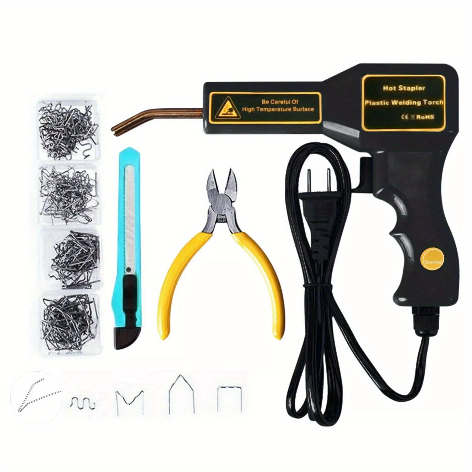 Hot Stapler Car Bumper Fender Fairing Welding Plastic Repair Kit W/ 200 Staples