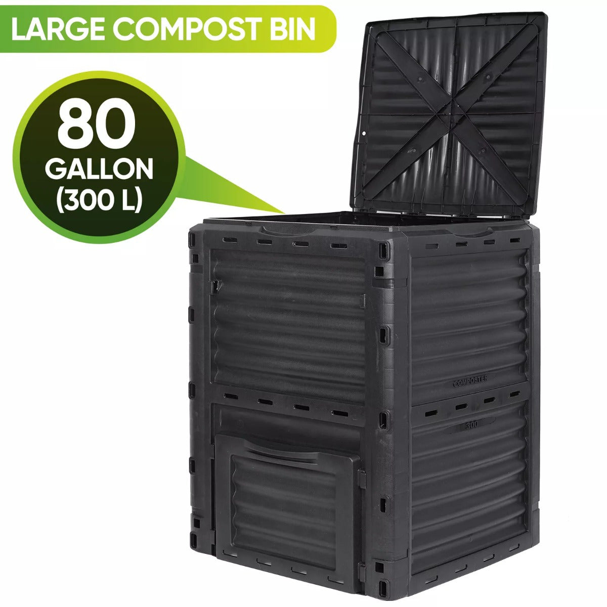 80 Gallon Black Garden Compost Bin - Fast Fertile Soil Creation