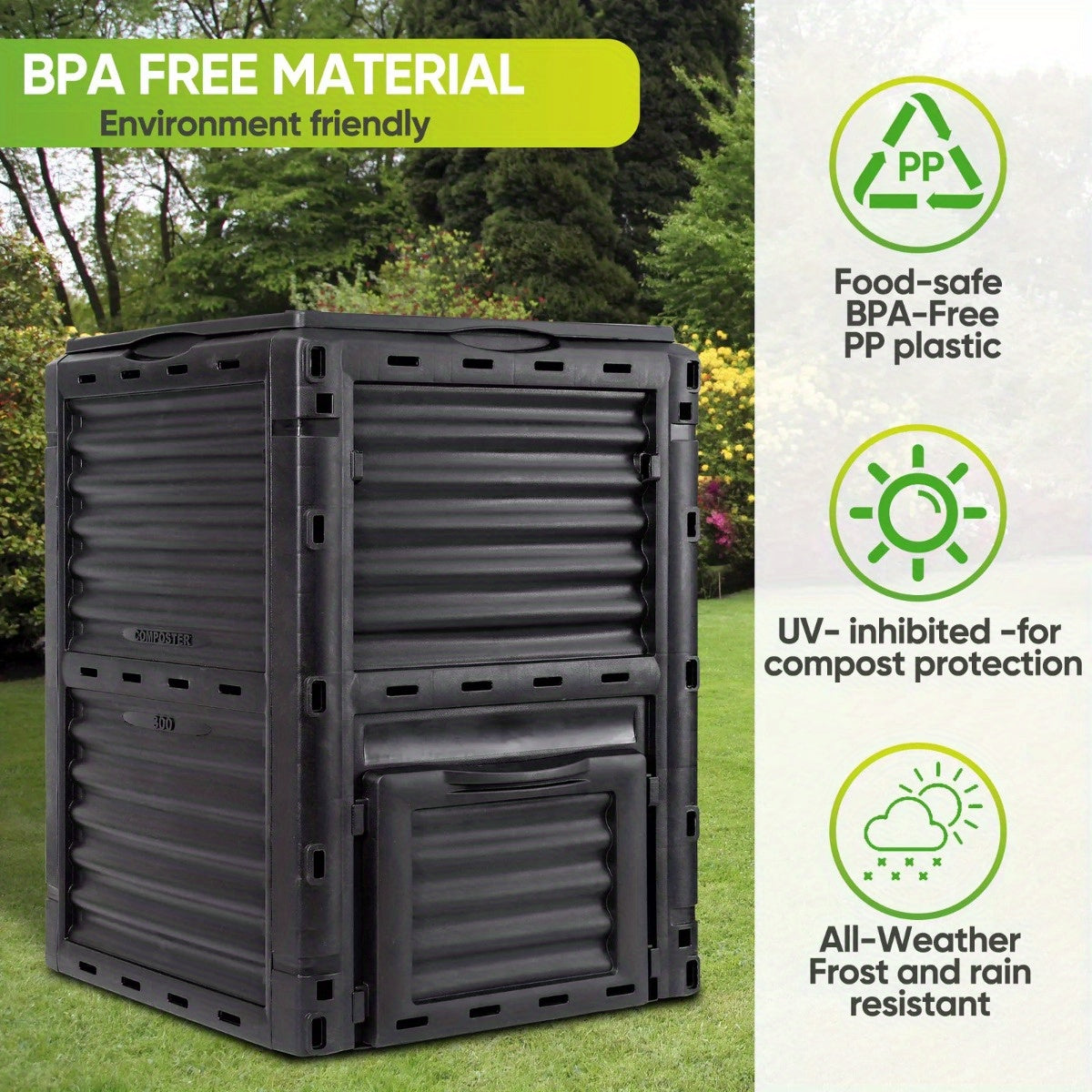 80 Gallon Black Garden Compost Bin - Fast Fertile Soil Creation