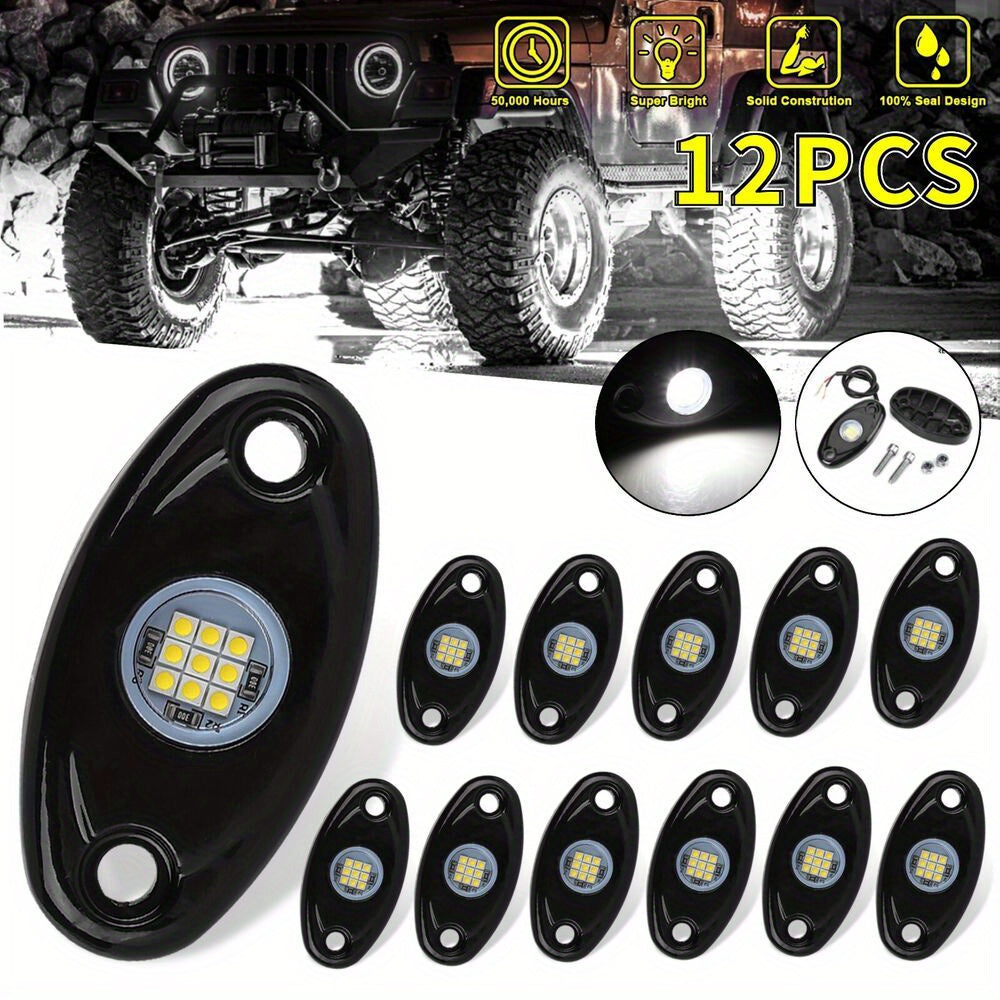 White 12 Pods LED Rock Underbody Lights for Offroad Truck ATV UTV Boat