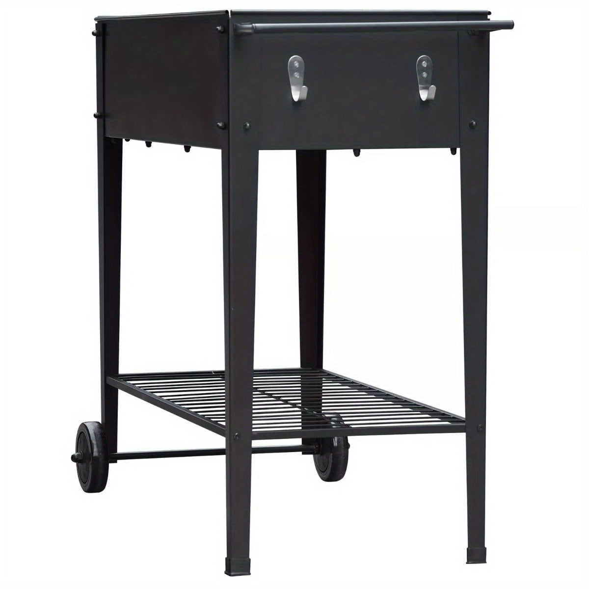 Black Compact Rolling Planter Cart - Metal Storage Box w/ Wheels, Plant Trolley