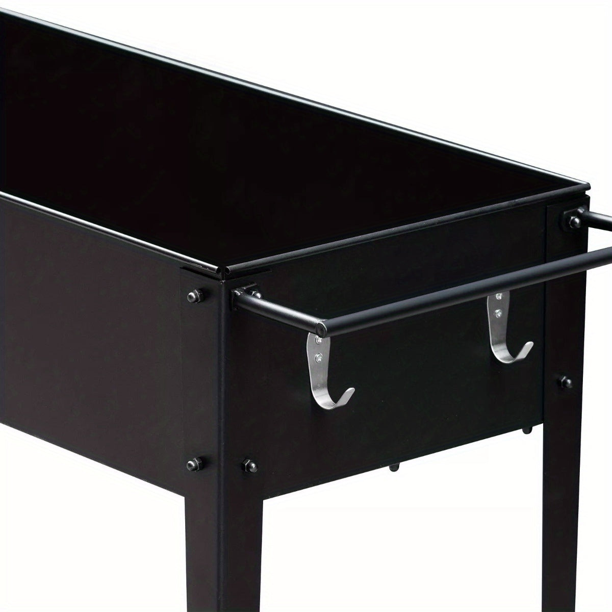 Black Compact Rolling Planter Cart - Metal Storage Box w/ Wheels, Plant Trolley