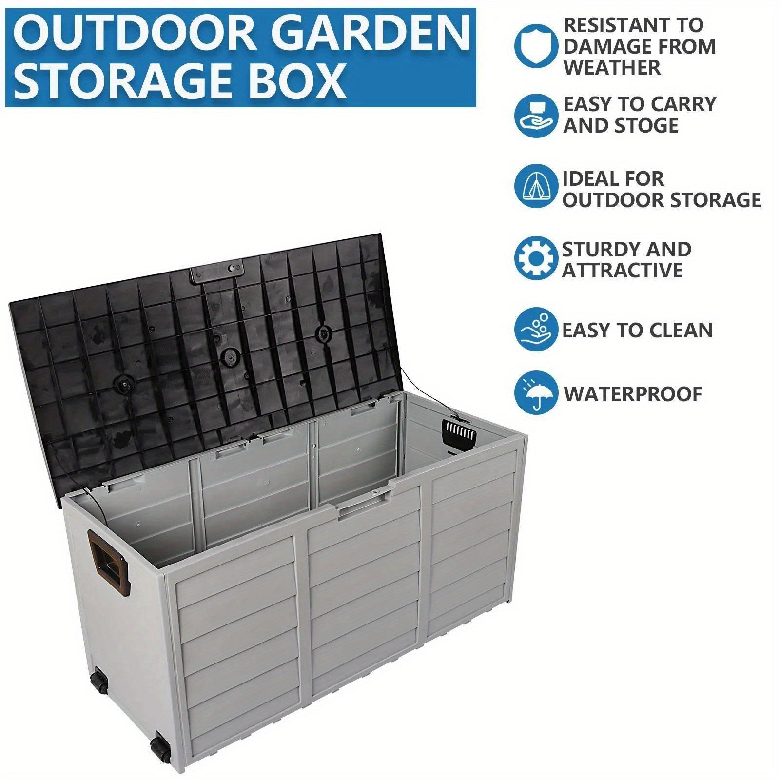Garden Storage Box 75 gal Black Outdoor Tool Case Cushion Organizer with Wheels