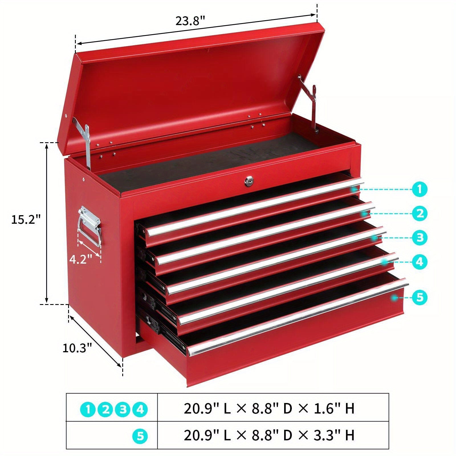5-Drawer Tool Chest Metal Tool Box Storage Cabinet Organizer with Drawer Liners