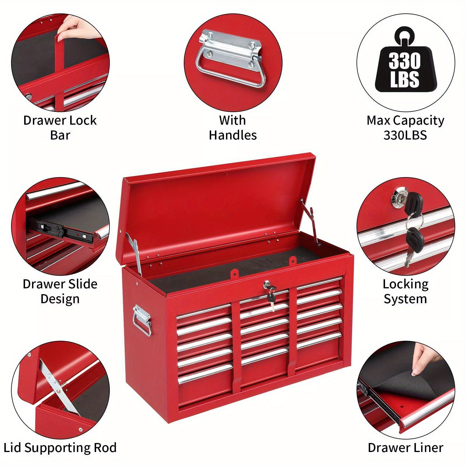 5-Drawer Tool Chest Metal Tool Box Storage Cabinet Organizer with Drawer Liners