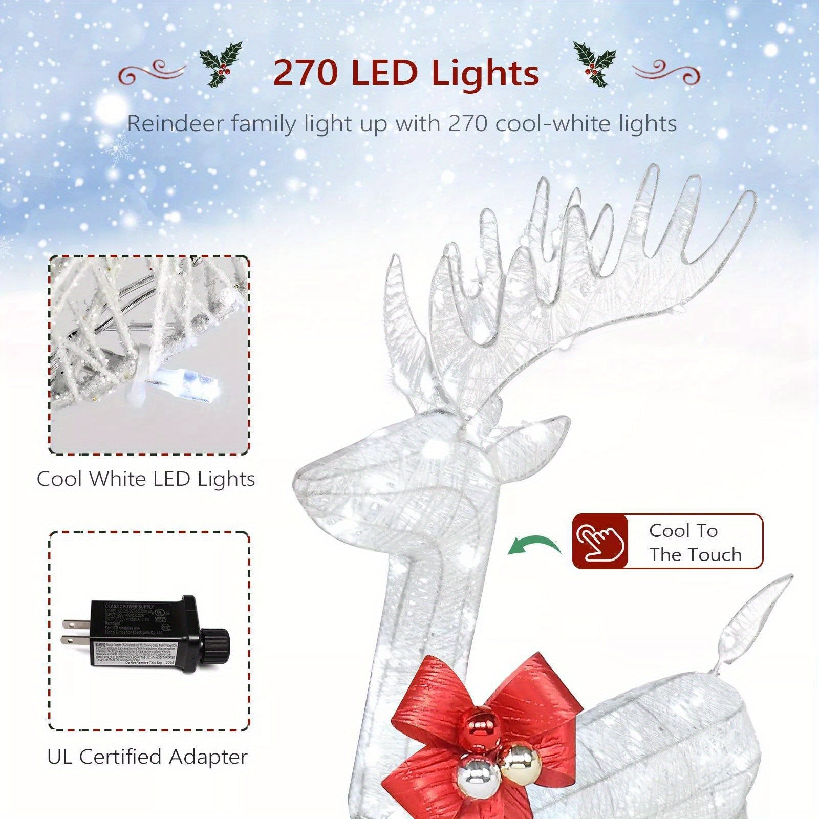 3-Piece Large White Reindeer Family Lighted Deer Set for Indoor Outdoor Yard Art