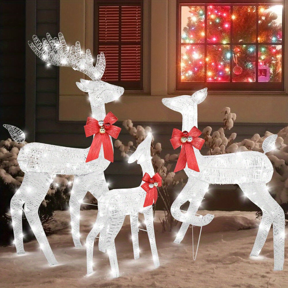 3-Piece Large White Reindeer Family Lighted Deer Set for Indoor Outdoor Yard Art