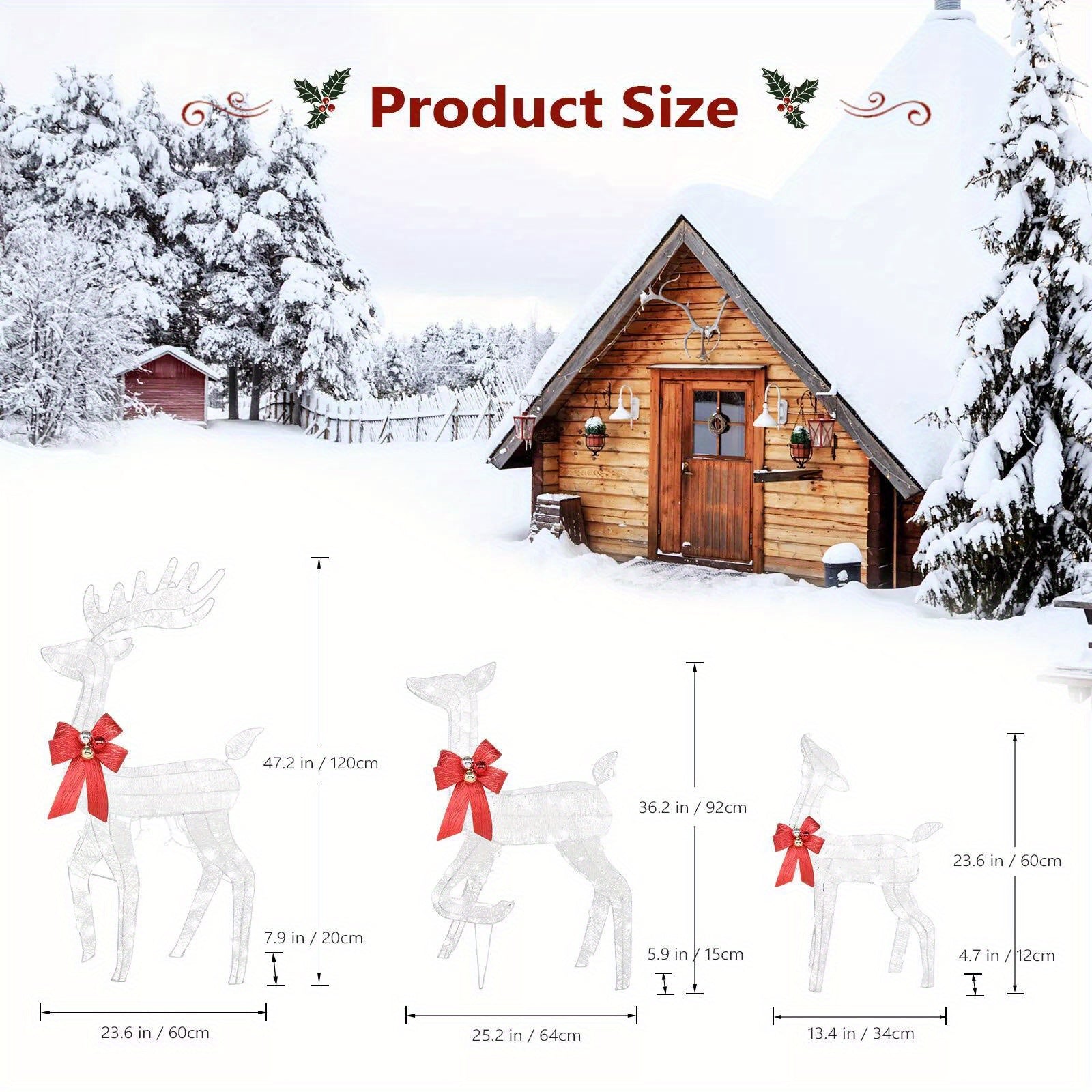 3-Piece Large White Reindeer Family Lighted Deer Set for Indoor Outdoor Yard Art