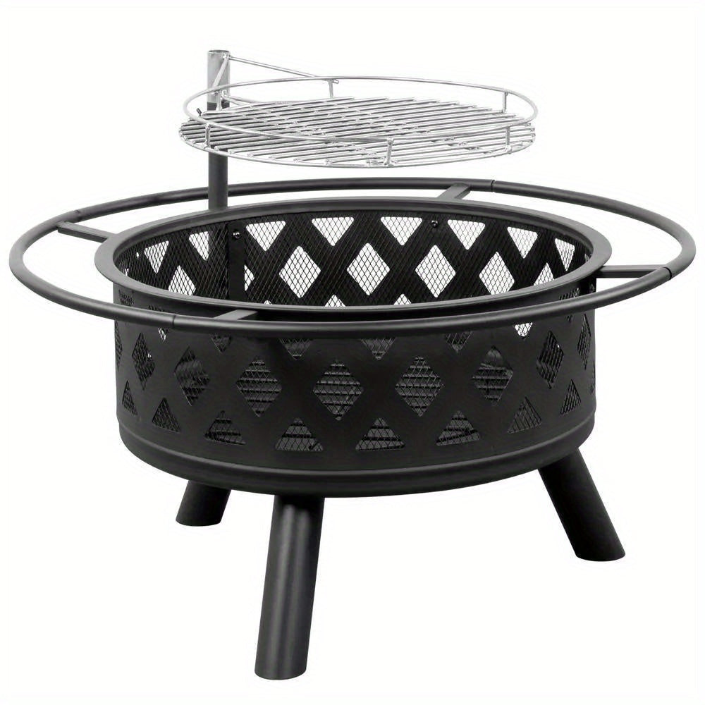 30Inch Fire Pit Stove Table Backyard Heater Patio Fire Pit With BBQ Grill