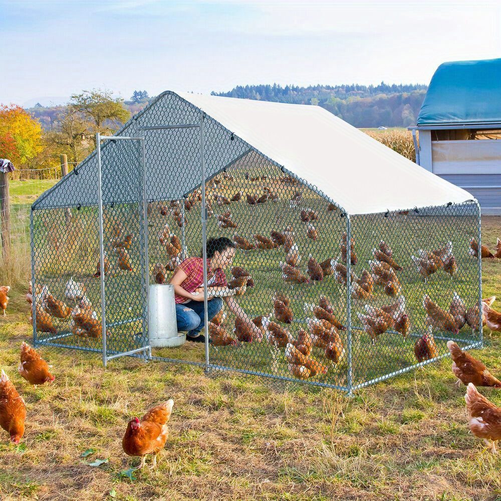 6.5 x 10 ft Metal Chicken Coop Outdoor Large Metal Walk-in Hen House with Cover