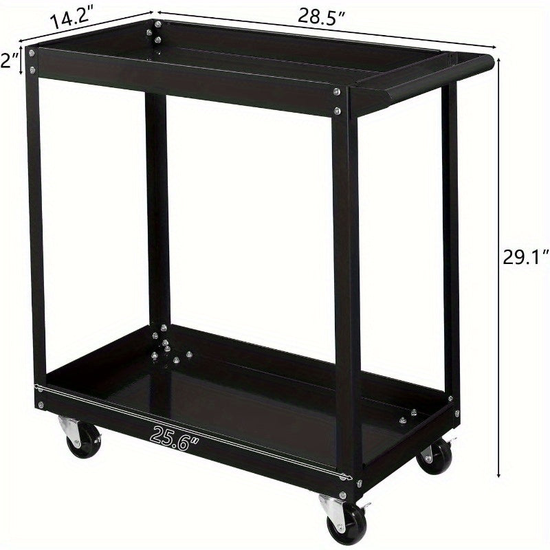 2 Shelf Steel Utility Cart, Tool Storage Organizer for Mechanic, Garage, Black