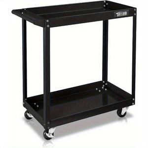 2 Shelf Steel Utility Cart, Tool Storage Organizer for Mechanic, Garage, Black