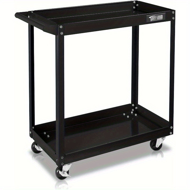 2 Shelf Steel Utility Cart, Tool Storage Organizer for Mechanic, Garage, Black