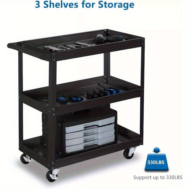 3 Shelves Rolling Tool Cart with Wheels for Warehouse & Repair Shop Service Cart