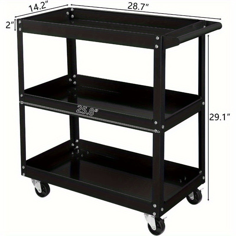 3 Shelves Rolling Tool Cart with Wheels for Warehouse & Repair Shop Service Cart