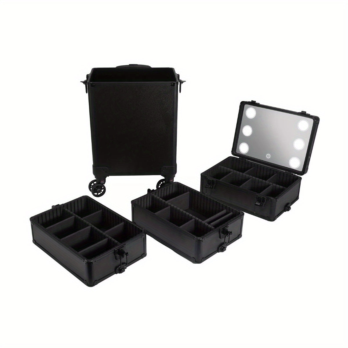 4-in-1 Professional Makeup Rolling Organizer Case with LED Light - Cosmetic Box