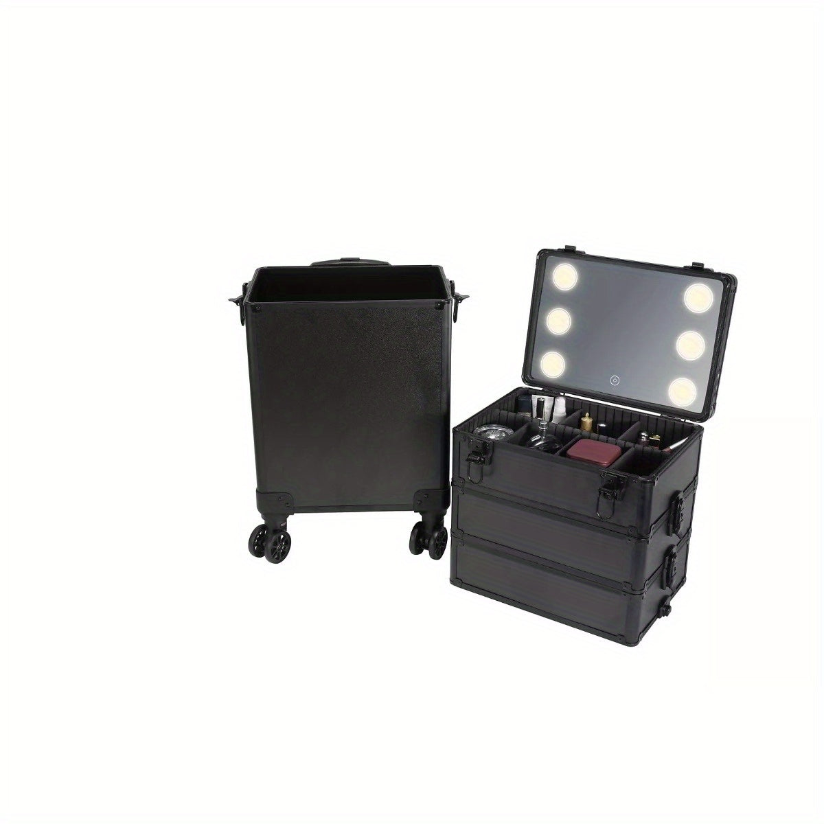 4-in-1 Professional Makeup Rolling Organizer Case with LED Light - Cosmetic Box