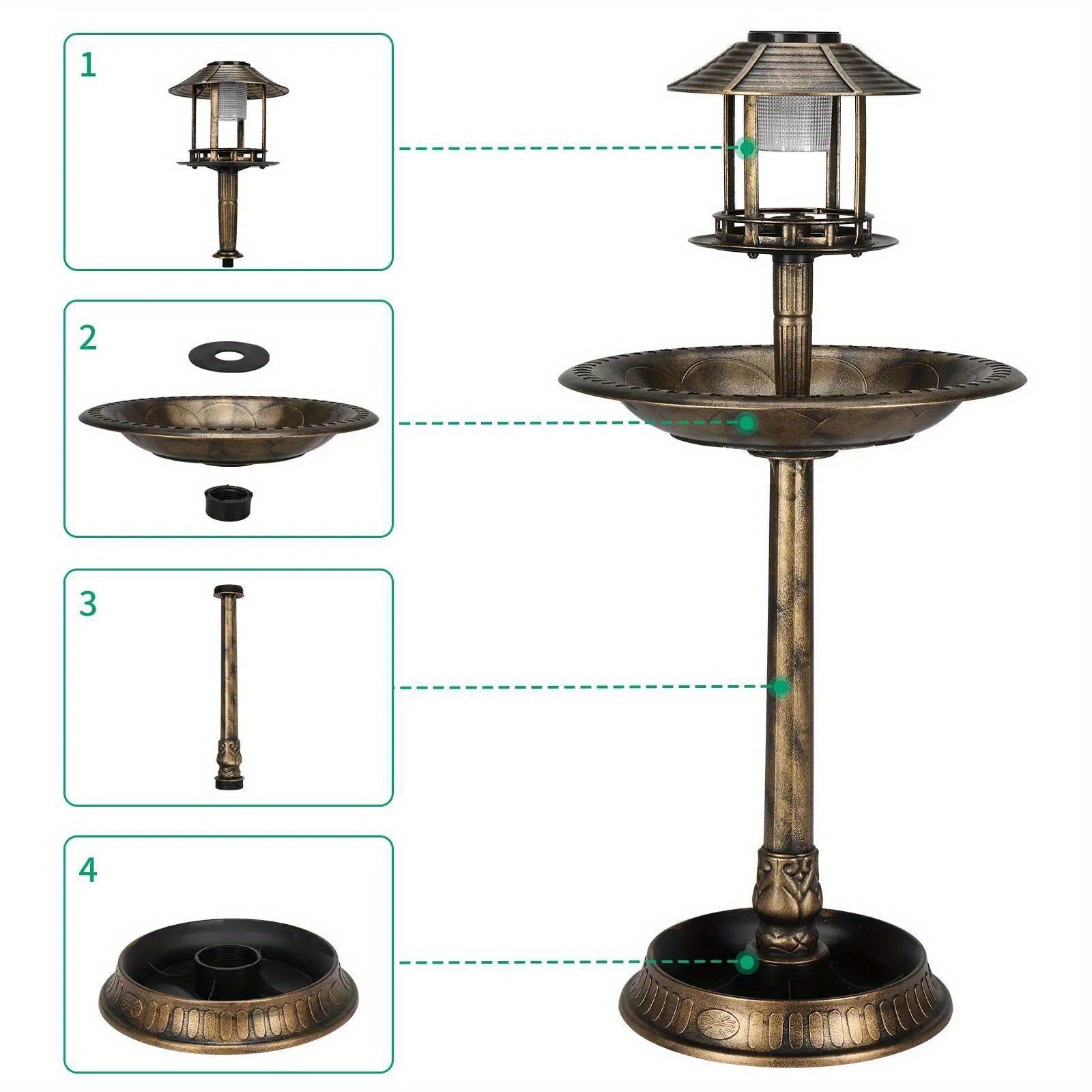 42Inch Height Plastic Round Bird Bath with Solar Light & Sturdy Base for Outdoor Garden