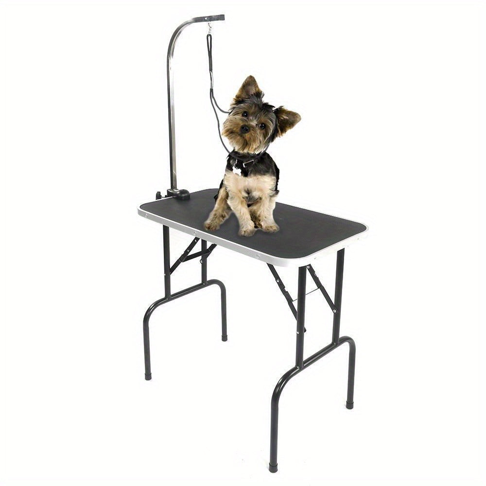 32Inches Large Pet Grooming Table Folding Dog Cat Table w/Arm/Noose/Mesh Tray Black