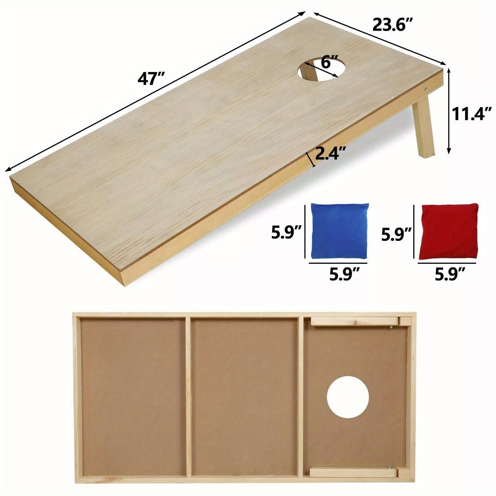 Unfinished Solid Wood Bean Bag Toss Cornhole Board Game Set Size Carry Bag 4x2ft