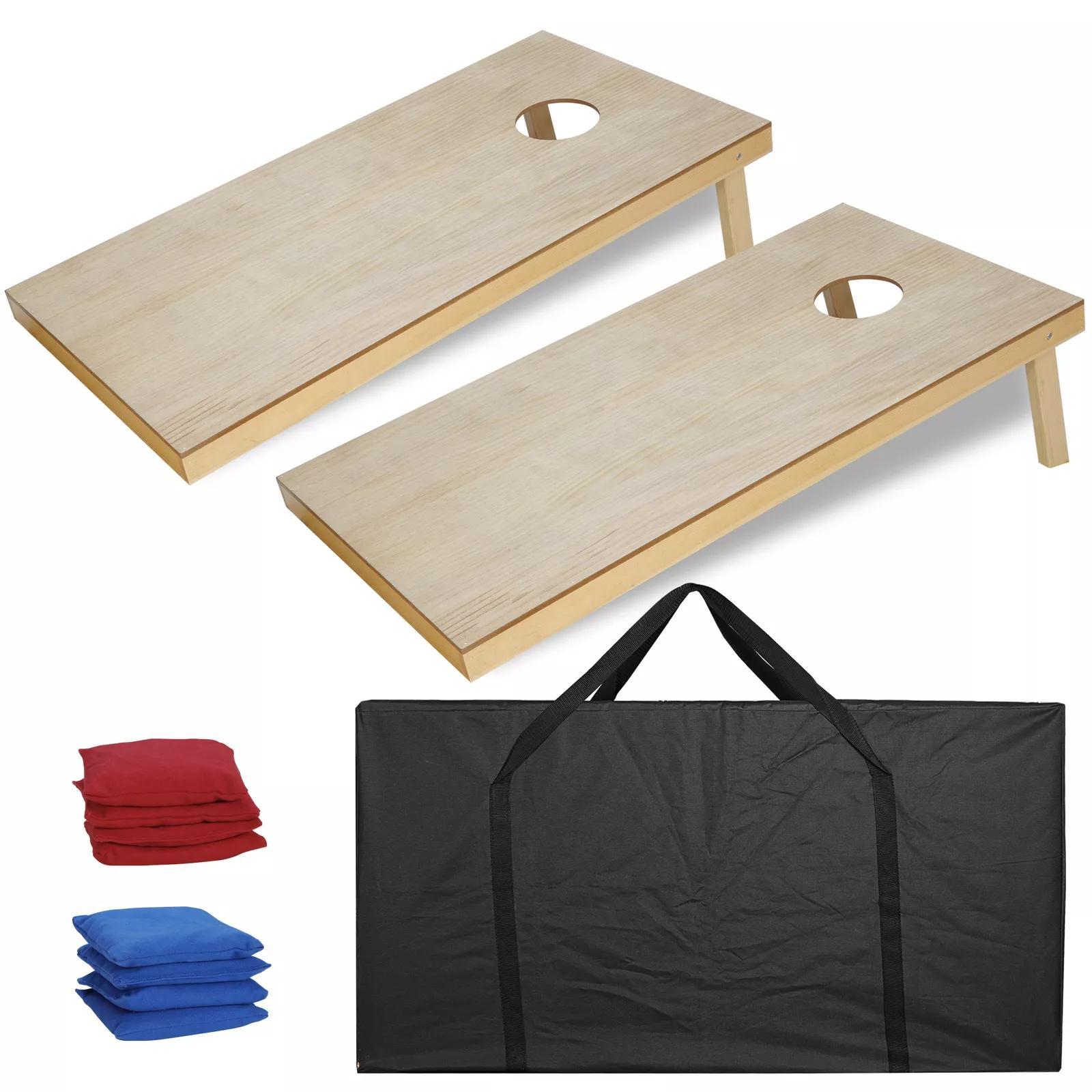 Unfinished Solid Wood Bean Bag Toss Cornhole Board Game Set Size Carry Bag 4x2ft
