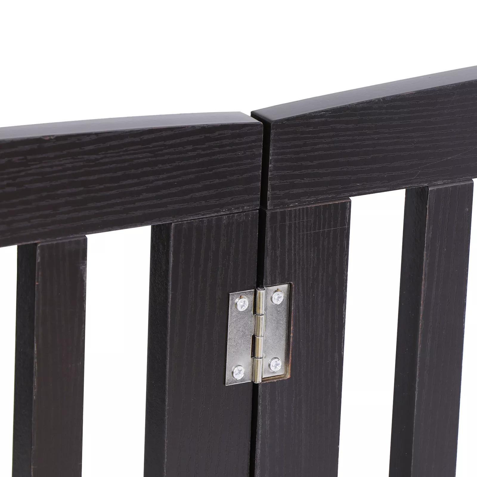 24Inches Entryway Wood Foldable Pet Dog Gate Fence 4 Panels Freestanding, Brown