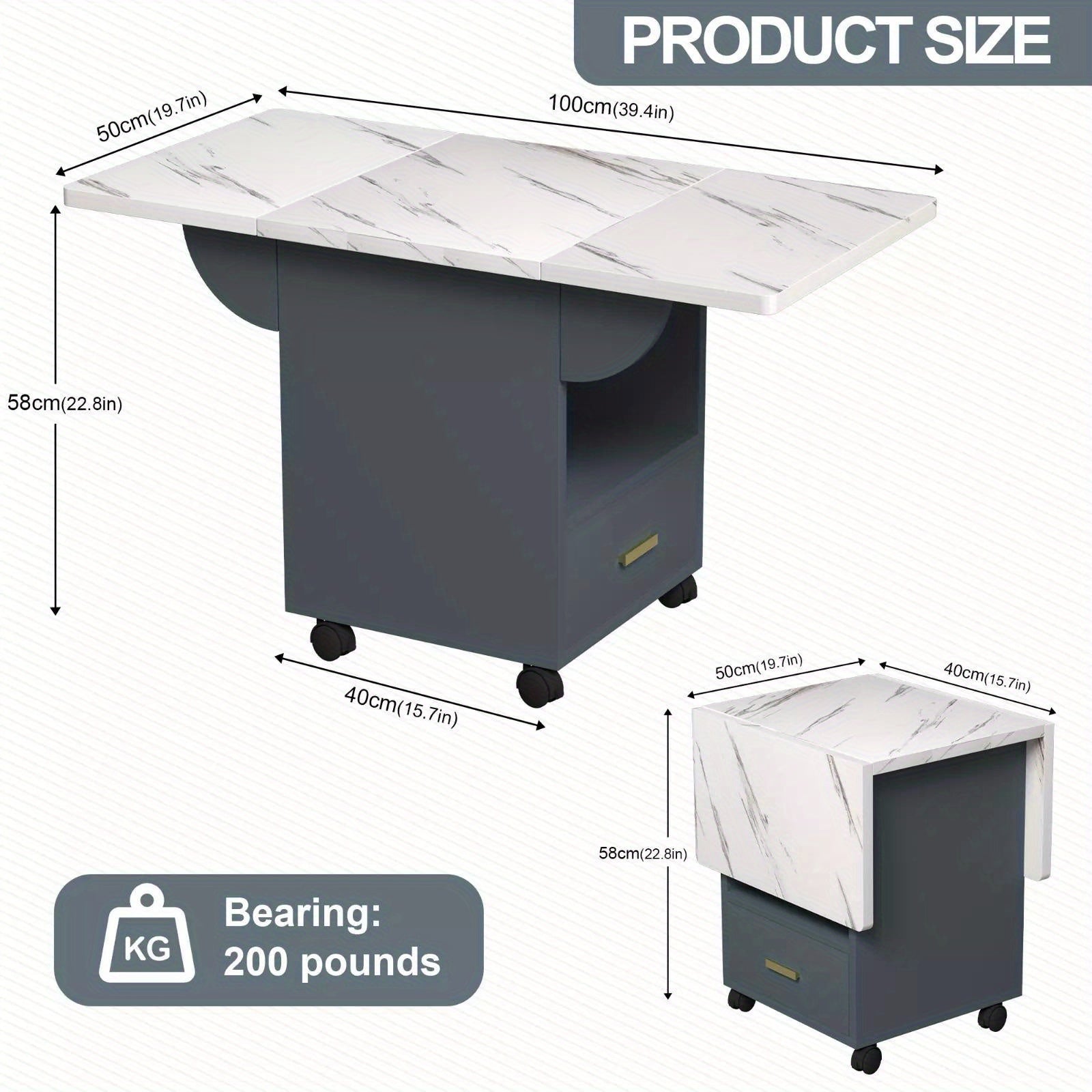 39.4INches Wood Folding Dining Table with 4 Wheels, Wood Folding End Table with Wheel