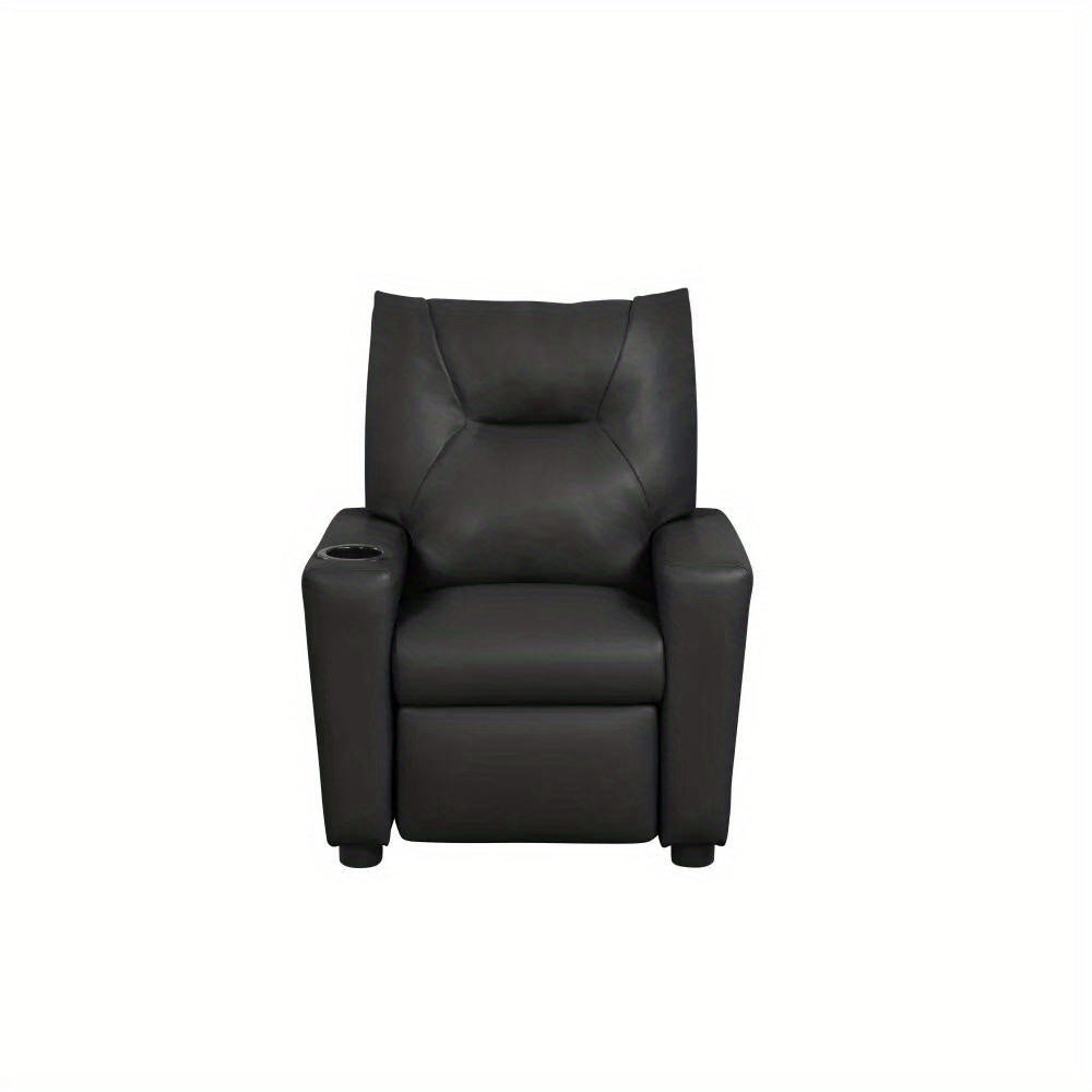 Perline 23InchW Black PVC Fabric Kids Recliner Chair with Cupholder